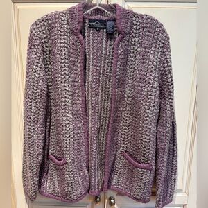 Summerfield Chunky Sweater Jacket Purple Gray Size L no clasp two front pockets